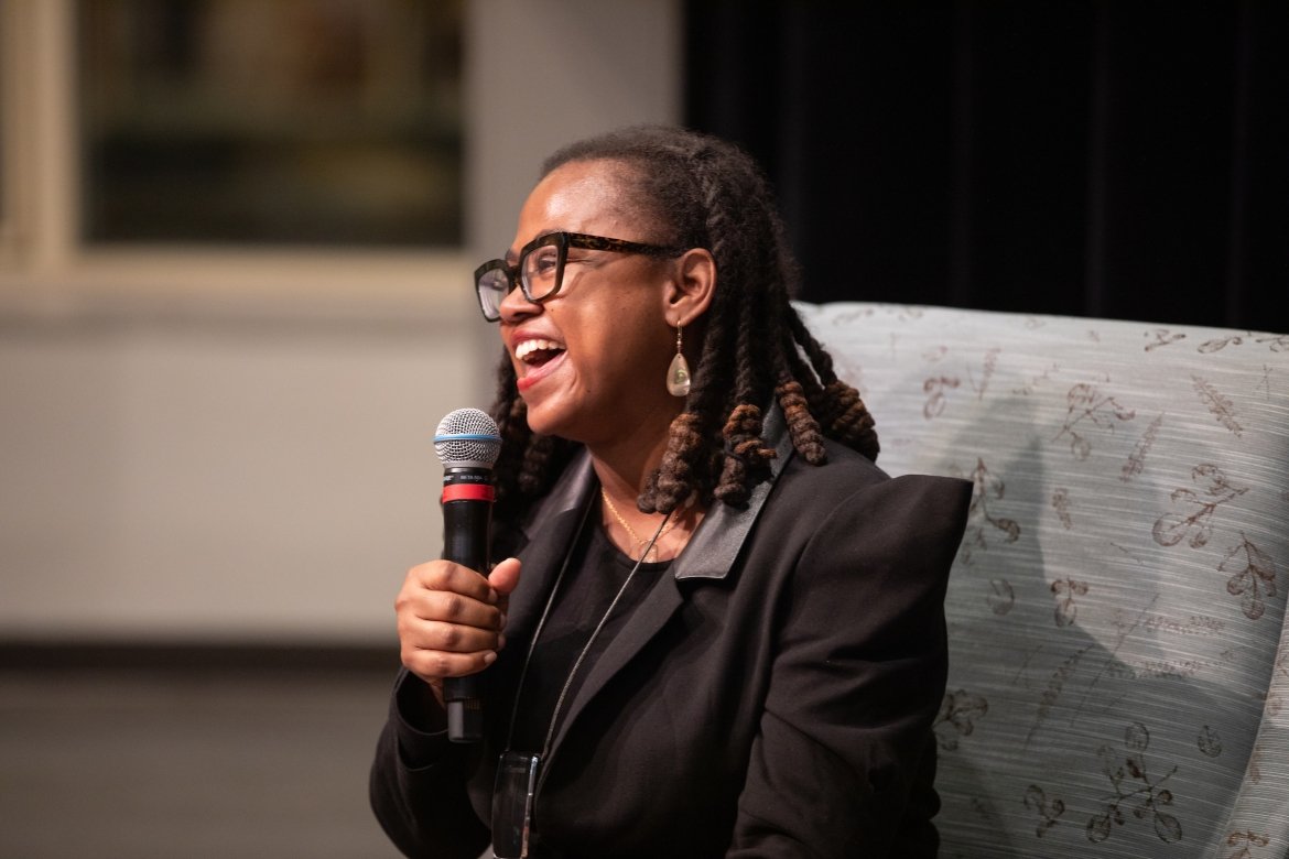 Jamia Wilson, speaking at Mount Holyoke in January of 2024.
